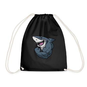 Shark shark with biceps - Drawstring Bag - black - Front