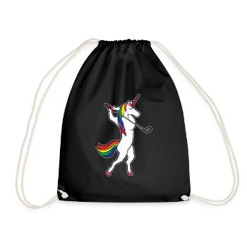 Funny unicorn golf swing golfer gift - Drawstring Bag - black - Front