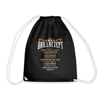 Mein Grillrezept Grillen BBQ und Bier trinken - Turnbeutel - Schwarz - Vorne
