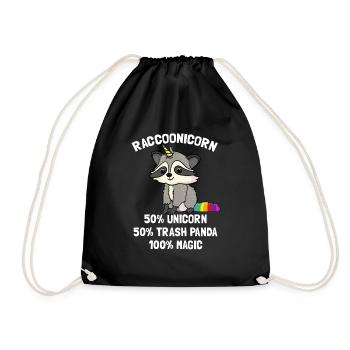 Waschbär Waschbären Einhorn Einhörner Geschenk - Turnbeutel - Schwarz - Vorne