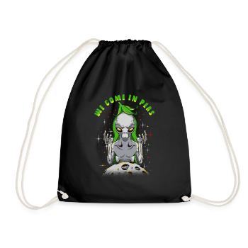 Außerirdische Aliens We Come In Peas Geschenk - Turnbeutel - Schwarz - Vorne