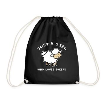Just A Girl Who Loves Sheep graphic, Sheep Tee, - Drawstring Bag - black - Front