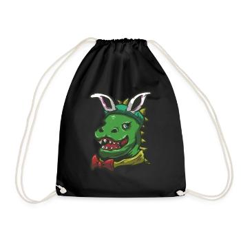 Easter Rex Bunny Drawing Funny Rabbit Dinosaur - Drawstring Bag - black - Front