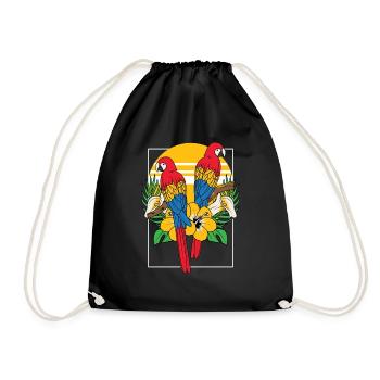 Tropic Tropical Parrot Bird Scarlet Macaw - Drawstring Bag - black - Front