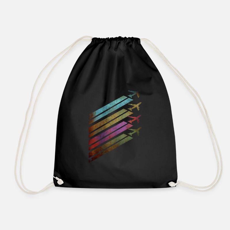 Airplanes airplanes with contrails - Drawstring Bag - black