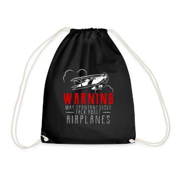 Warning Talk About Airplanes graphic, Aviation - Drawstring Bag - black - Front