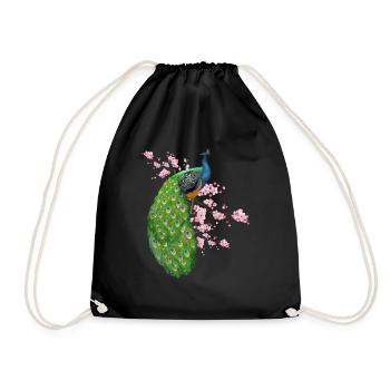 Blumen Pfau - Turnbeutel - Schwarz - Vorne