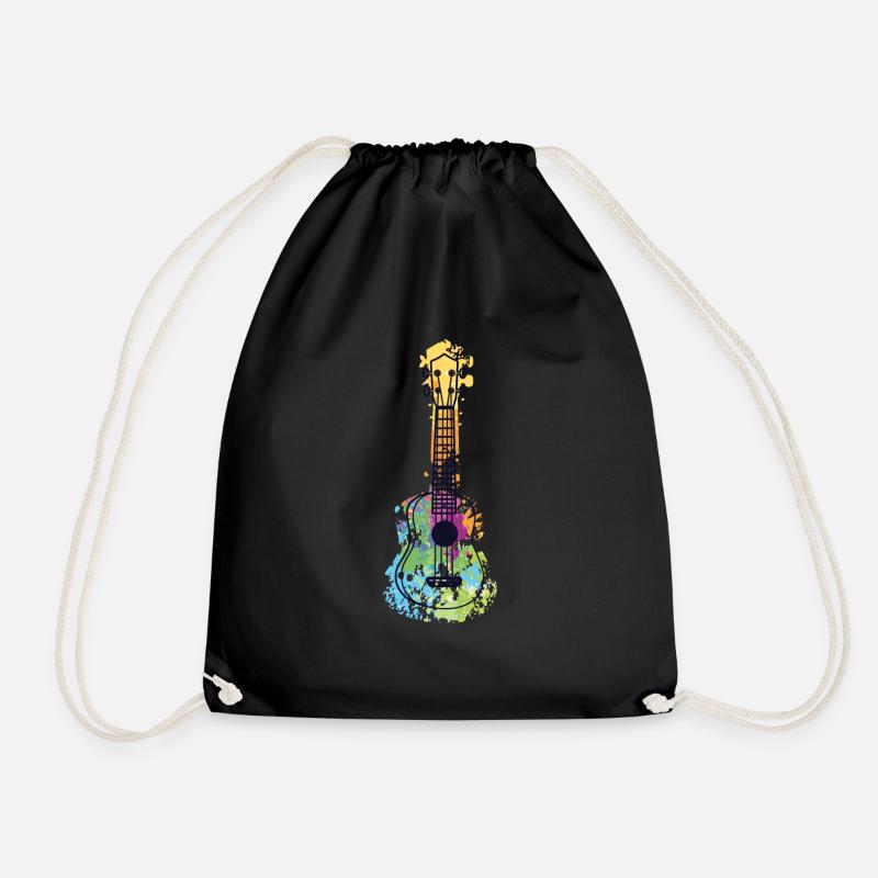 Ukulele guitar color rainbow musician gift - Drawstring Bag - black
