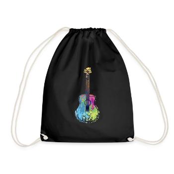Guitarre Bunt Regenbogen Musik Instrument Geschenk - Turnbeutel - Schwarz - Vorne