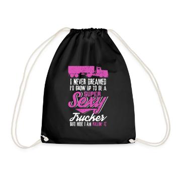 Sexy Funny Truck Driver Gift graphic 4 Truck - Drawstring Bag - black - Front