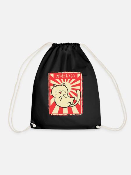 Kawaii Anime Manga Katze Katzen Retro Geschenk - Turnbeutel - Schwarz