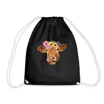 Hübsches Hippie-Kuh-Friedensliebesfest-Design - Turnbeutel - Schwarz - Vorne