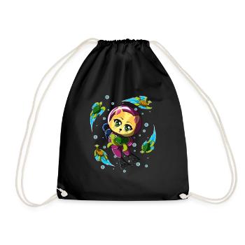 doux chat qui plonge avec des tortues - Sac de sport léger - noir - Devant