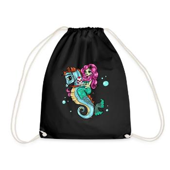 Skelett Meerjungfrau Seepferdchen Sugar Skull - Turnbeutel - Schwarz - Vorne