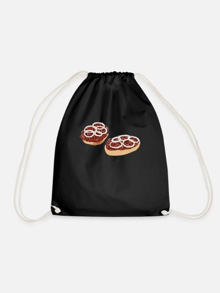 Mettbrötchen T-Shirt Mettbrot mit Zwiebeln lustig - Turnbeutel - Schwarz