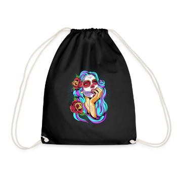 Dia De Los Muertos Mexiko Frau Totenkopf Halloween - Turnbeutel - Schwarz - Vorne