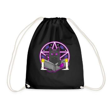Pentacle Black Cat Halloween Witchcraft Witch - Drawstring Bag - black - Front