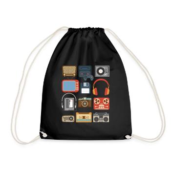 Vintage 90er Jahre Gadgets Party Outfit Geschenk - Turnbeutel - Schwarz - Vorne