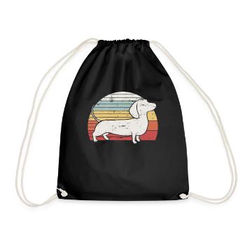 Cool Retro Dachshund Dog Gift Design Weiner Dog - Drawstring Bag - black - Front
