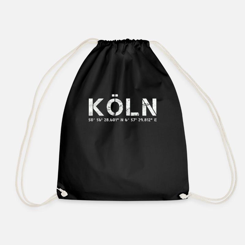 Köln, GPS Koordinaten, Kölner Dom Geschenk - Turnbeutel - Schwarz