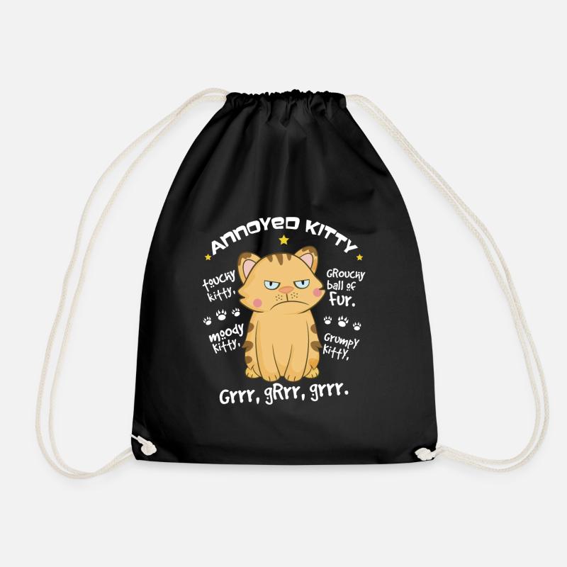 Touchy Kitty Annoyed Cat print for Cat Fans - Drawstring Bag - black