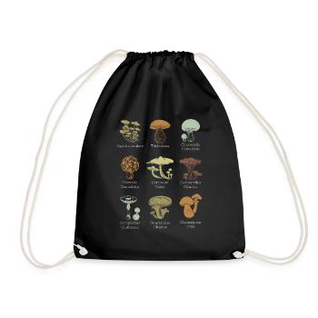 Edible Mushroom Fan Mycology Types Gift print - Drawstring Bag - black - Front