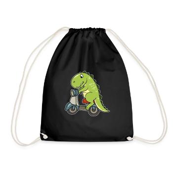 Moped moped two-wheeler dino dinosaur biker - Drawstring Bag - black - Front