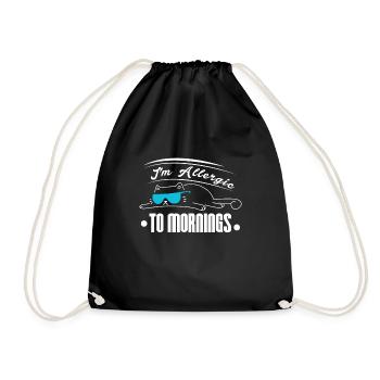 Allergic to Morning - Funny Lazy Cat - Drawstring Bag - black - Front