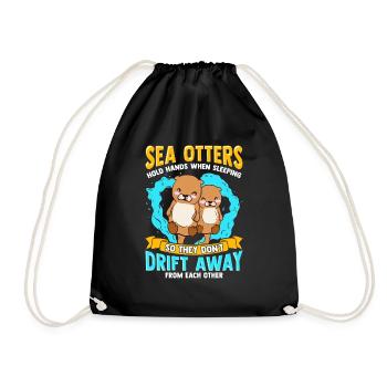 Sea Otters Hold Hands When Sleeping Cute Otter - Drawstring Bag - black - Front