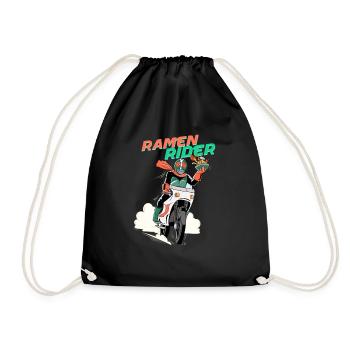 Ramen Rider Noodle Noodles Pho Motorcycle Rider Biker - Drawstring Bag - black - Front