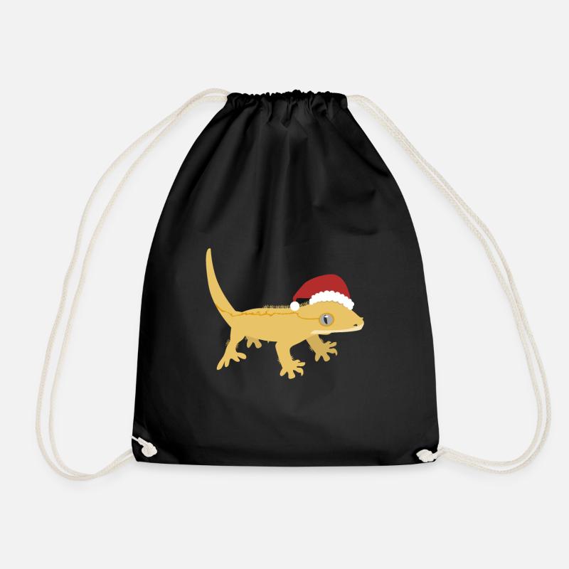 Christmas Crested Gecko - Drawstring Bag - black
