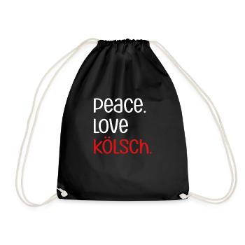 Peace Love Kölsch | Köln, Kölscher Karneval, Bier - Turnbeutel - Schwarz - Vorne