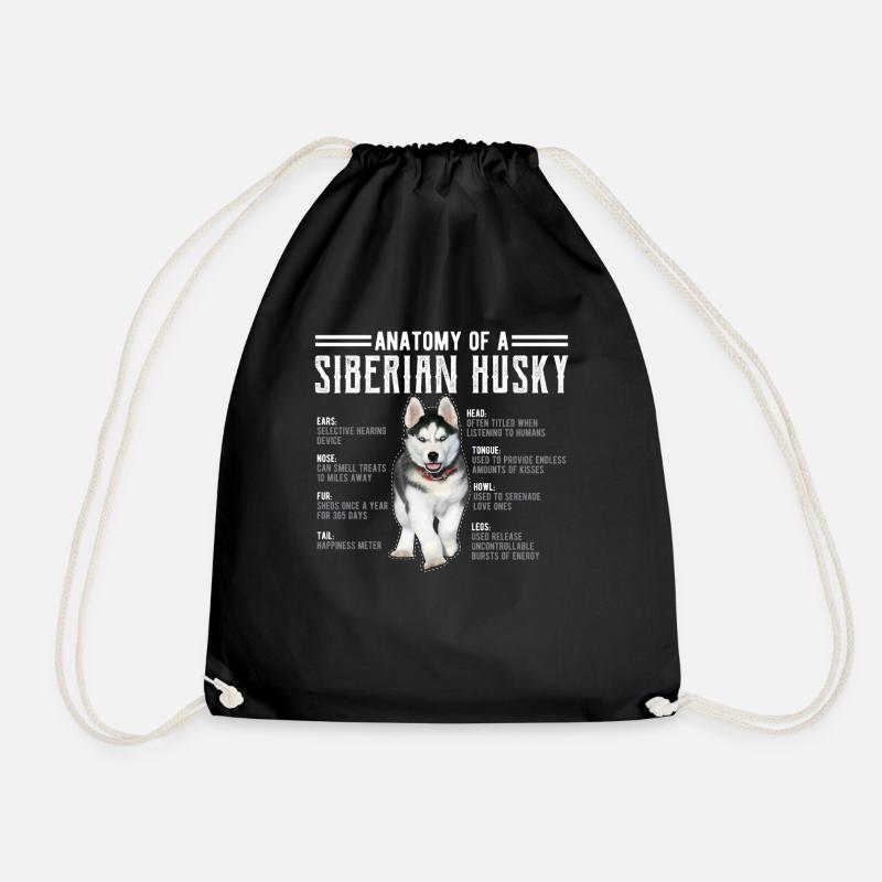 Anatomie eines sibirischen Hundefans-T-Stücks des Schlittenhunddruckes - Turnbeutel - Schwarz