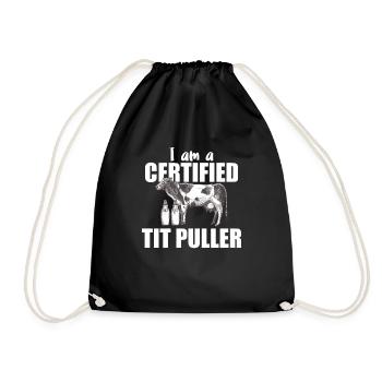 Certified Tit Puller - Kuh Bauer Milch - Turnbeutel - Schwarz - Vorne