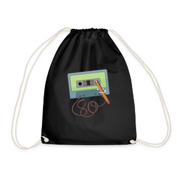 Old school pencil a cassette tape - Drawstring Bag - black - Front