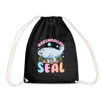 Cute & Funny Manatees The Marshmallow Seal Ocean - Drawstring Bag - black - Front