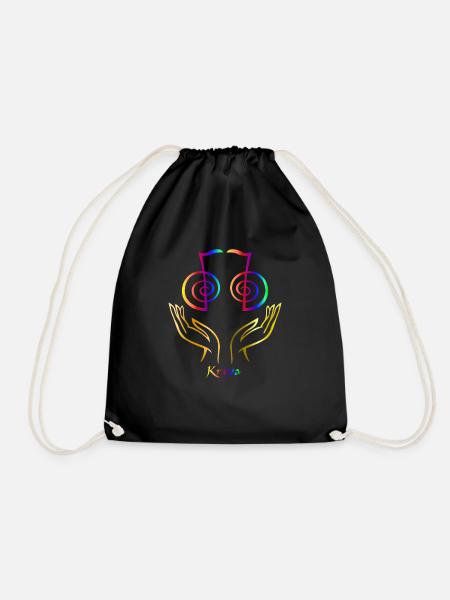 Reiki Master Spiritual Chakra healing gift - Drawstring Bag - black