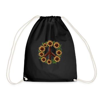 Hippie Sunflower Peace Shield - Drawstring Bag - black - Front
