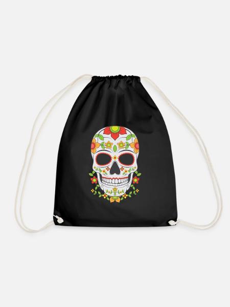 Sugar Skull Mask Day of the Dead Skull Gift - Drawstring Bag - black
