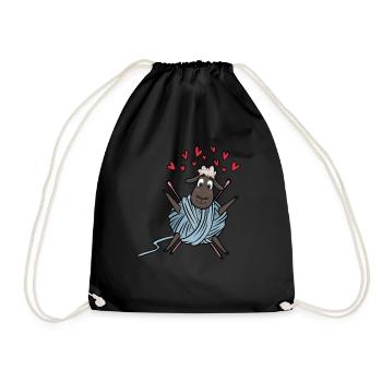 Sewing & Seamstress Knitting Crochet Sheep Motif - Drawstring Bag - black - Front