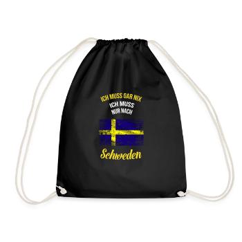 Ich muss gar nix Ich muss nur nach Schweden Flagge - Turnbeutel - Schwarz - Vorne