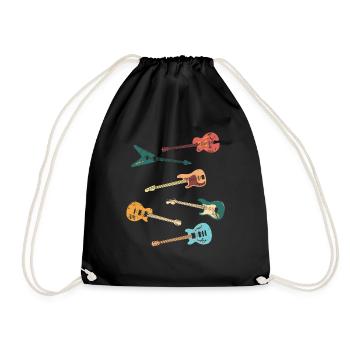 Vintage Distressed Look Classic Guitar Design - Drawstring Bag - black - Front