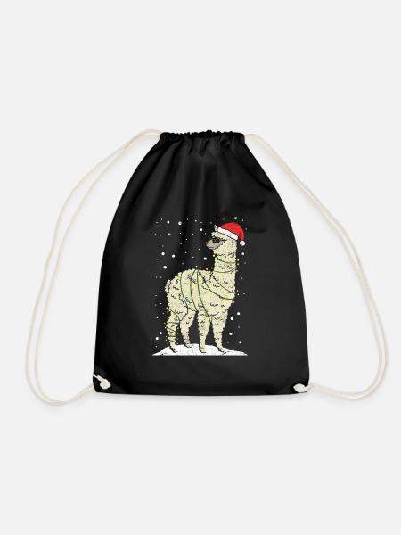 Christmas alpaca llama - Drawstring Bag - black