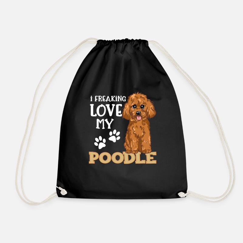 I Love My Poodle Poodle Dog Gift - Drawstring Bag - black