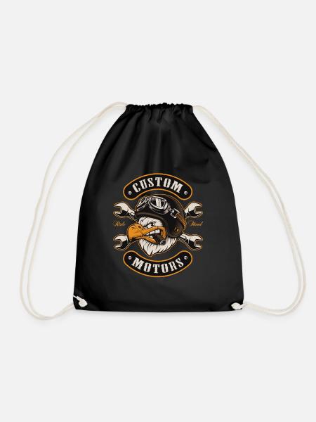 Chopper, Biker, Motorrad, Adler - Turnbeutel - Schwarz