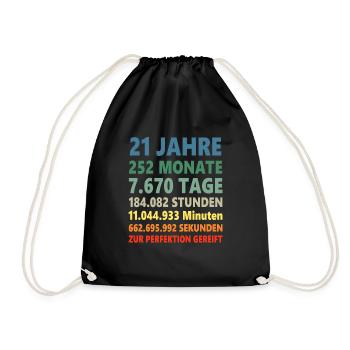 21ter 21 Jahre 21. Geburtstag Geschenk - Turnbeutel - Schwarz - Vorne