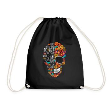 Hippie mother flower sugar skull flowers - Drawstring Bag - black - Front
