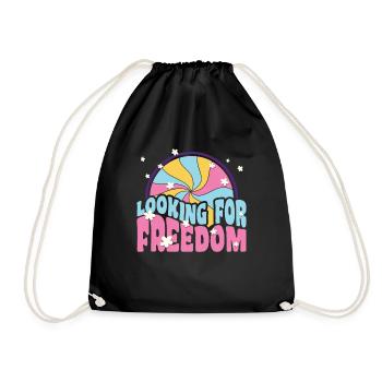 Looking for freedom retro peace hippie gift - Drawstring Bag - black - Front