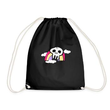 Totenkopf auf Regenbogen und Wolken bunt Geschenk - Turnbeutel - Schwarz - Vorne