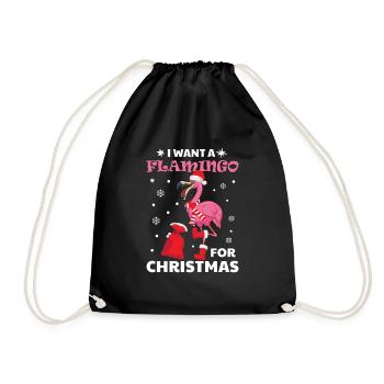 I Want A Flamingo For Christmas Shirt Ugly Xmas - Drawstring Bag - black - Front
